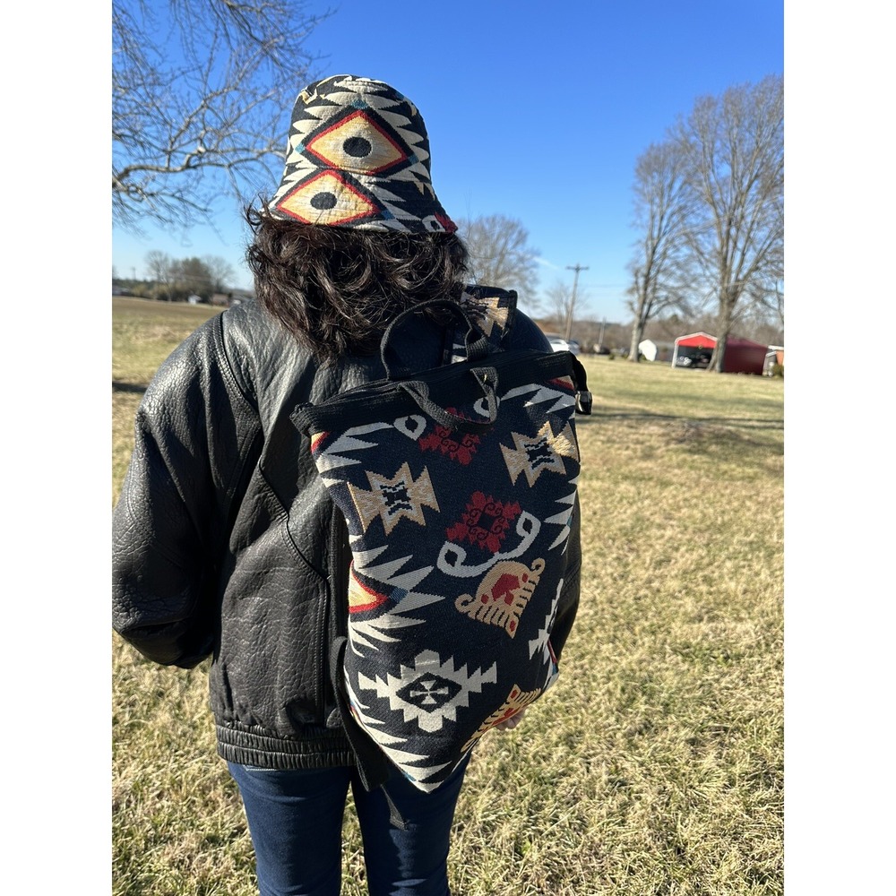 NEW Handmade Backpack Bag & matching Bucket‎ Hat Set Unique Style ~ rear ~